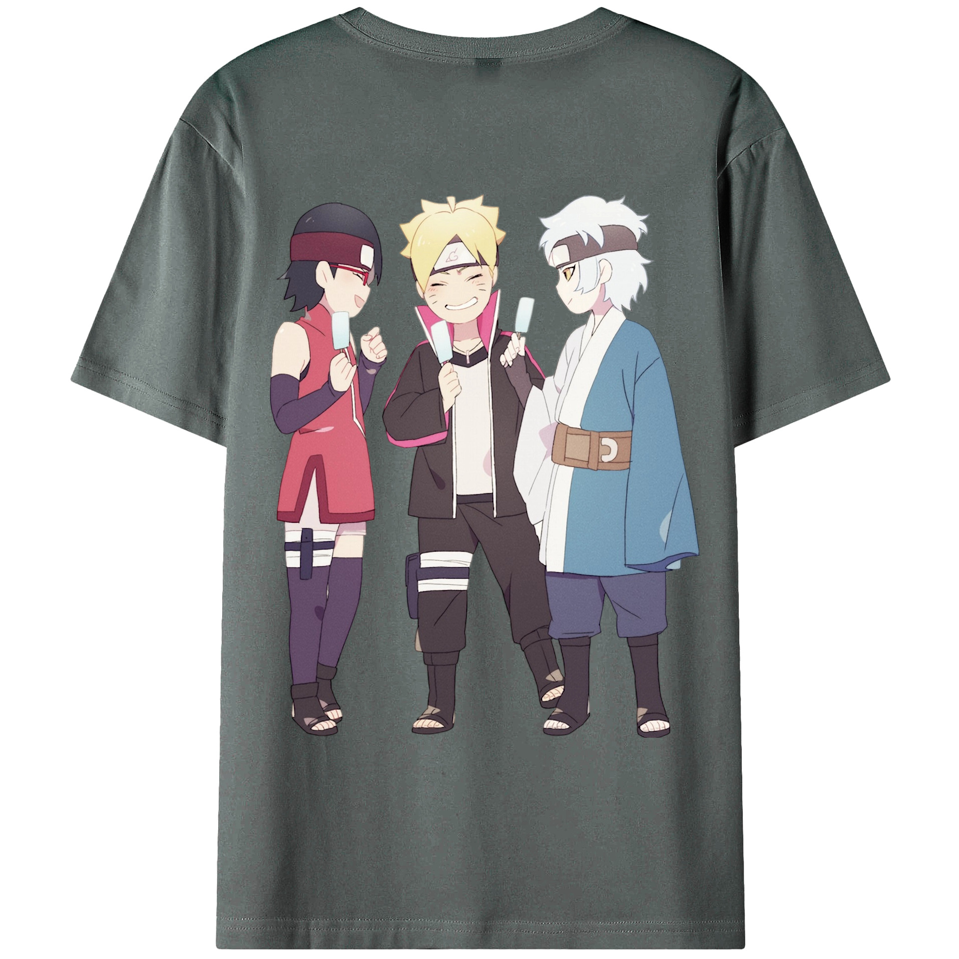 （画像用） NARUTO -ナルト- うちは サラダ Uchiha Sarada 綿100％ メンズ半袖Tシャツ（バックプリント） 通気性